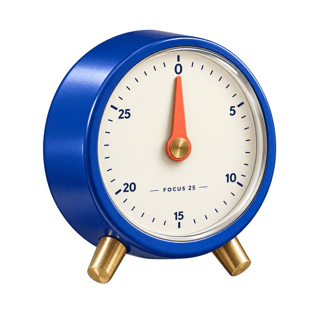 Cobalt desktop timer with FOCUS 25 label on a transparent background