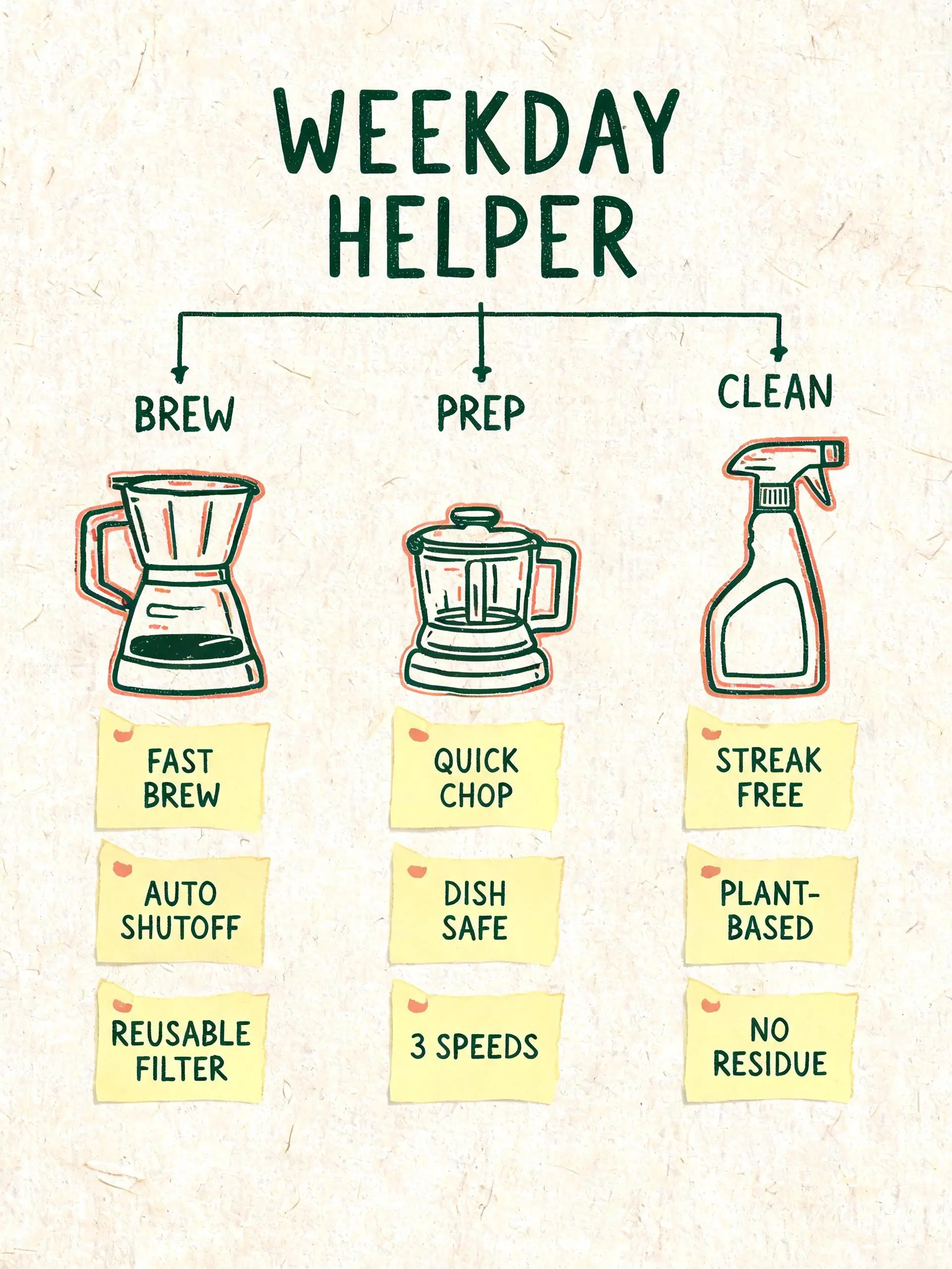 Hand-drawn small-appliance campaign map with three product branches